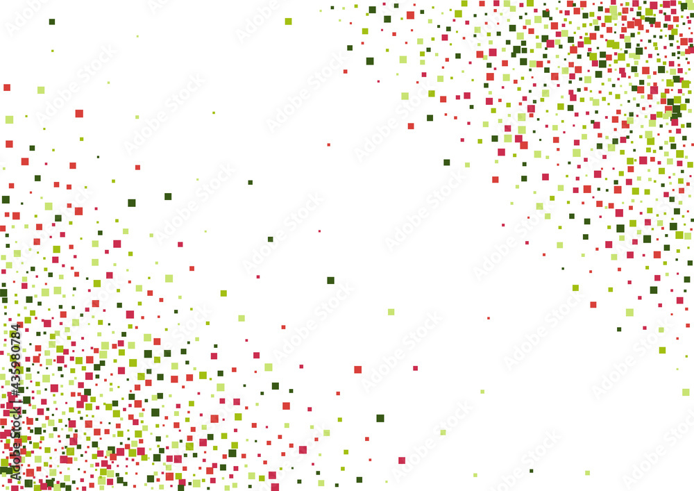 Geometric Green Graphic Wallpaper. Palette Square Illustration. Red Surprise Confetti Background. Dot Technical Texture.