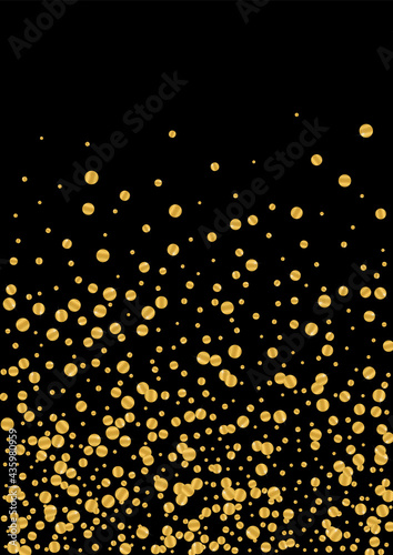 Golden Metallic Foil Design. Greeting Dot Illustration. Gradient Glitter Isolated Particles. Random Confetti Background. Yellow Vibrant Frame.