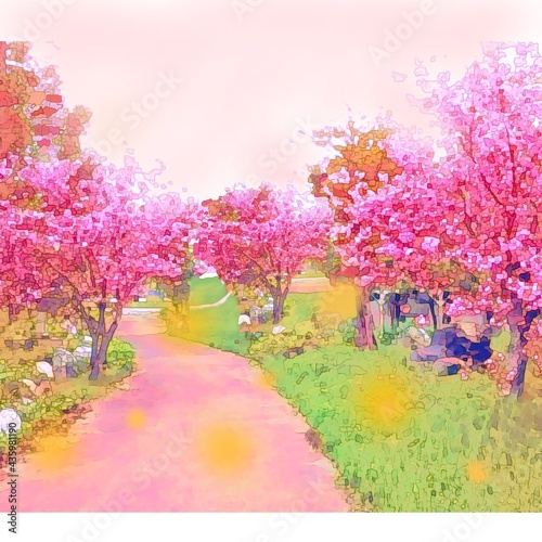 桜と桜色の道