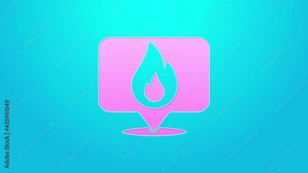 Pink line Map pointer with fire flame icon isolated on blue background. Fire nearby. 4K Video motion graphic animation Pink line Map pointer with fire flame icon isolated on blue background. Fire nearby. 4K Video motion graphic animation