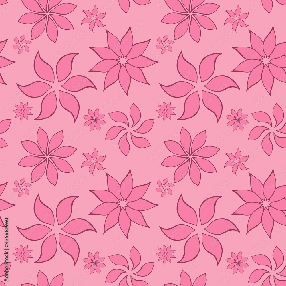 Abstract fantasy flowers seamless pattern background. Stylized geometric floral motifs endless texture. Simplified editable repeating surface design. Flat boundless ornament for wrapping paper