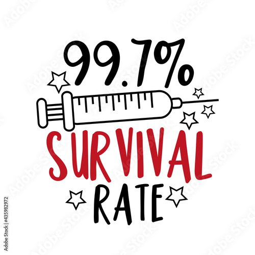 99.7% Survival Rate - happy slogan in covid-19 pandemic self isolated period.  Good for T shirt print, card, poster, and other gift design.