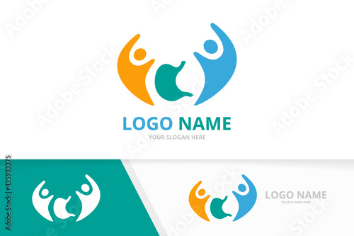 Vector stomach and team logo combination. Gastrointestinal tract and family logotype design template.