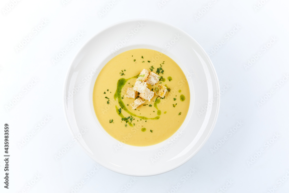 cream soup in the white plate cream soup in the white plate