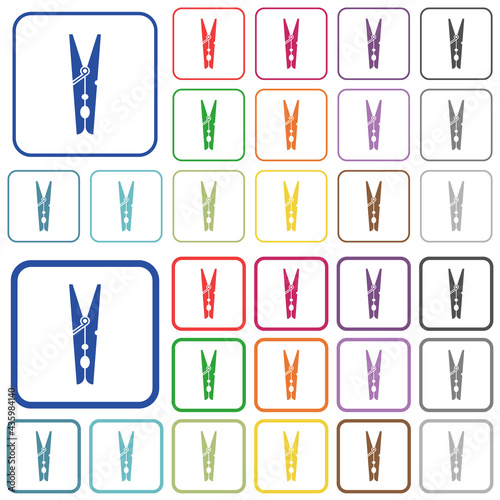 Clothespin outlined flat color icons