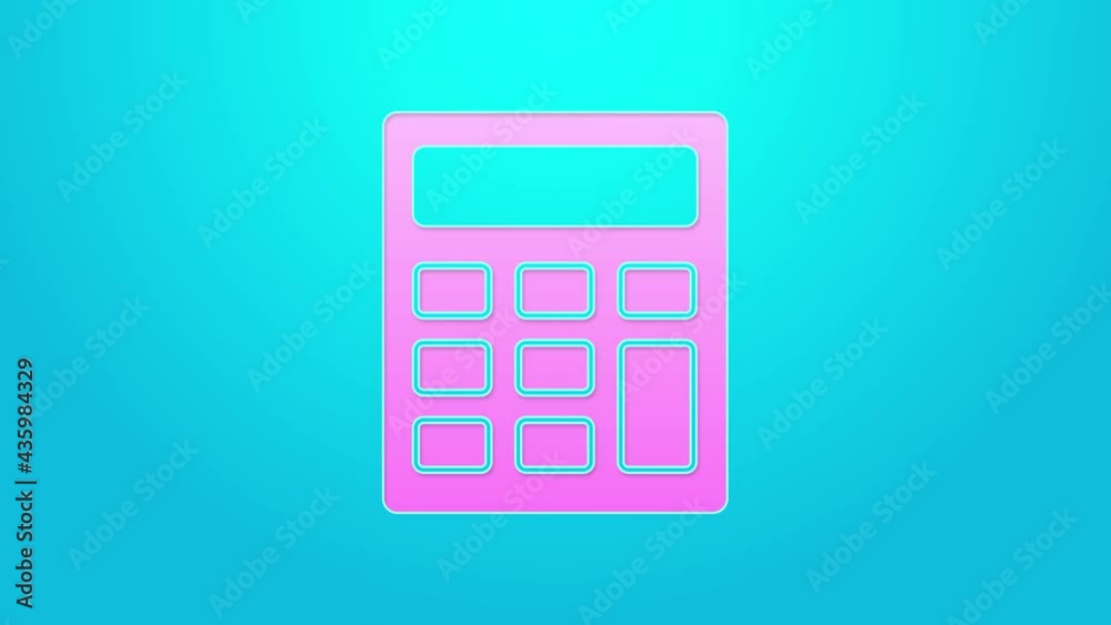 Pink line Calculator icon isolated on blue background. Accounting symbol. Business calculations mathematics education and finance. 4K Video motion graphic animation Pink line Calculator icon isolated on blue background. Accounting symbol. Business calculations mathematics education and finance. 4K Video motion graphic animation