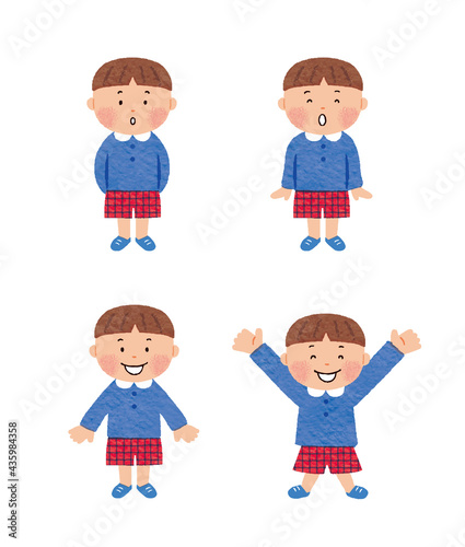 ブルーの服のかわいい男の子　4ポーズ