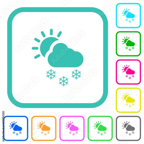 Sunny and snowy weather vivid colored flat icons
