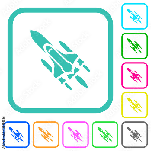 Space shuttle with launchers vivid colored flat icons