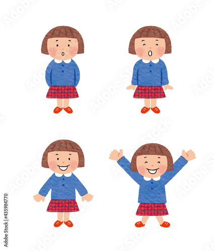 ブルーの服のかわいい女の子　4ポーズ