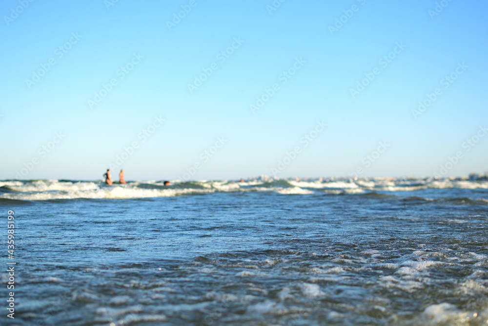 Fototapeta premium summer view of the sea with good waves from the beach - seascape, landscape - Navodari, Constanta county, Dobrudja, Romania, Europe, Black Sea