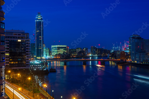 A long exposure image of London riverside at night time