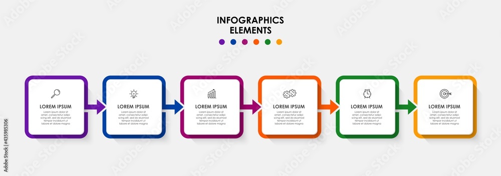 Vector Infographic design business template with icons and 6 options or steps. Can be used for process diagram, presentations, workflow layout, banner, flow chart, info graph