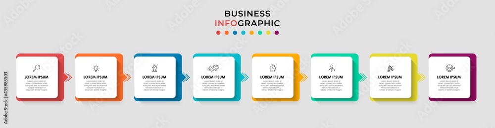 Obraz premium Vector Infographic design business template with icons and 8 options or steps. Can be used for process diagram, presentations, workflow layout, banner, flow chart, info graph