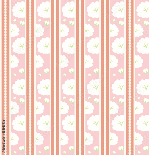花とストライプのシームレスパターン（ピンク）