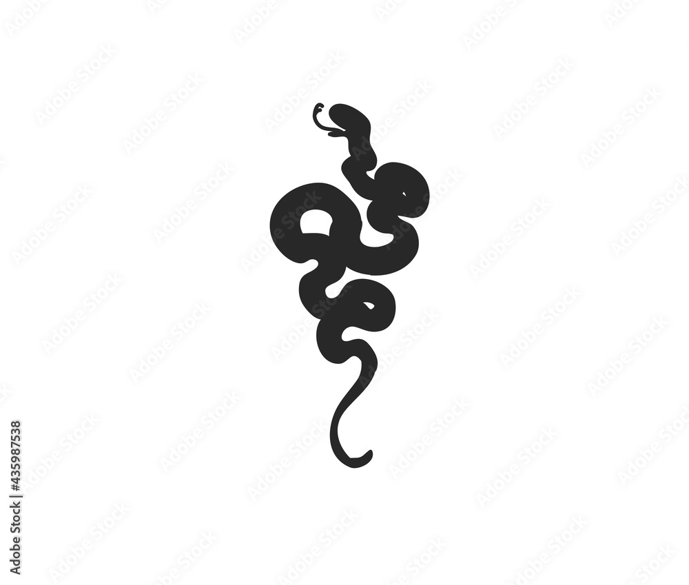 Hand drawn vector abstract stock flat graphic illustration with logo element,mystic tribal magic line silhouette art snake in simple style for branding,isolated on white background. Hand drawn vector abstract stock flat graphic illustration with logo element,mystic tribal magic line silhouette art snake in simple style for branding,isolated on white background.