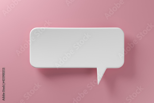 Social media notification icon, white bubble speech on pink background. 3D rendering
