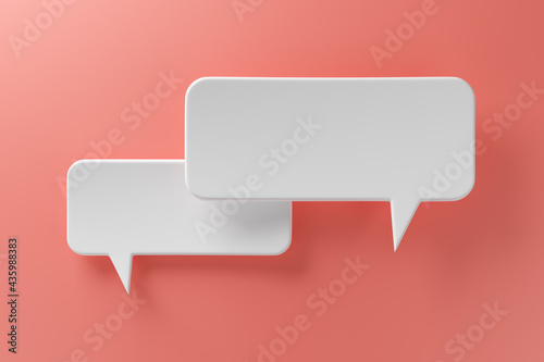 Social media notification icon, white bubble speech on orange background. 3D rendering