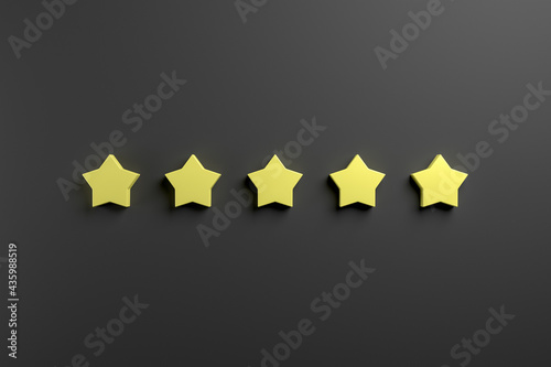 Five yellow stars on a blue background. 3d Rendering.