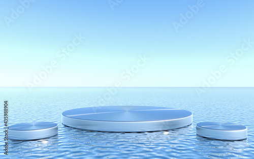 Empty pedestal on water background. Abstract Minimal geometric. 3d rendering