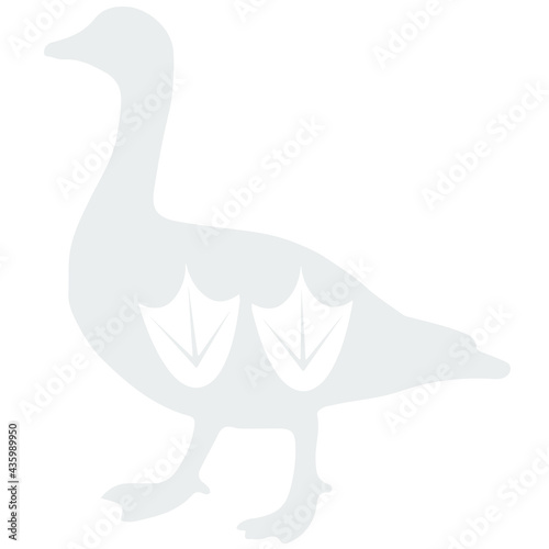 The contour image of a gray goose on a white background with the placement of paw marks with white membranes on the bird's body