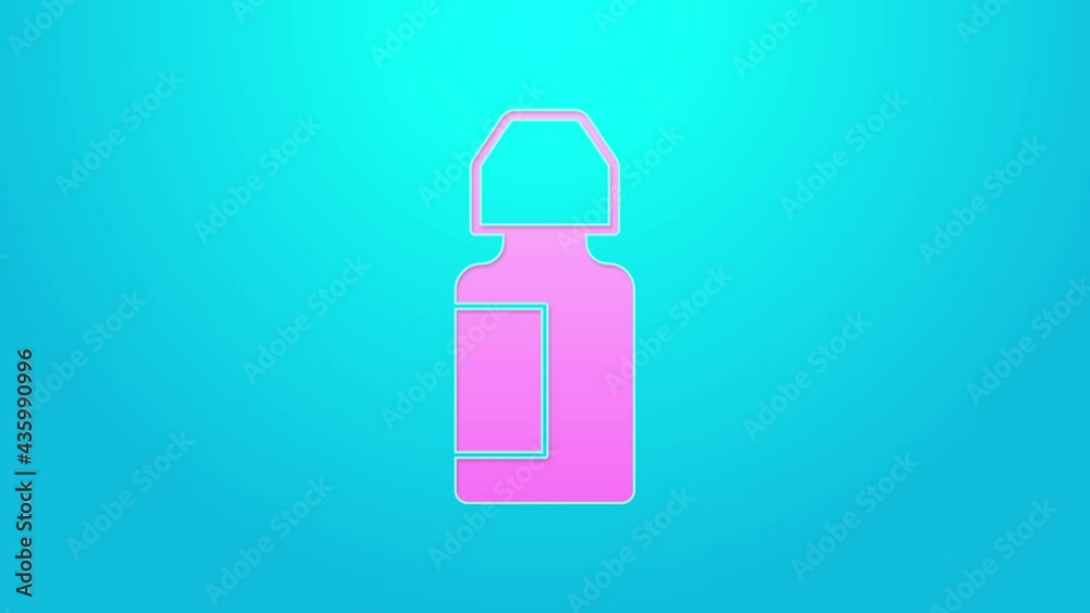 Pink line Eye drop bottle icon isolated on blue background. 4K Video motion graphic animation Pink line Eye drop bottle icon isolated on blue background. 4K Video motion graphic animation
