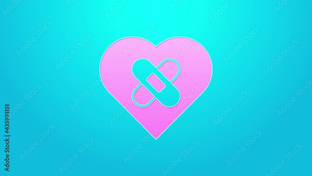 Pink line Healed broken heart or divorce icon isolated on blue background. Shattered and patched heart. Love symbol. Valentines day. 4K Video motion graphic animation Pink line Healed broken heart or divorce icon isolated on blue background. Shattered and patched heart. Love symbol. Valentines day. 4K Video motion graphic animation