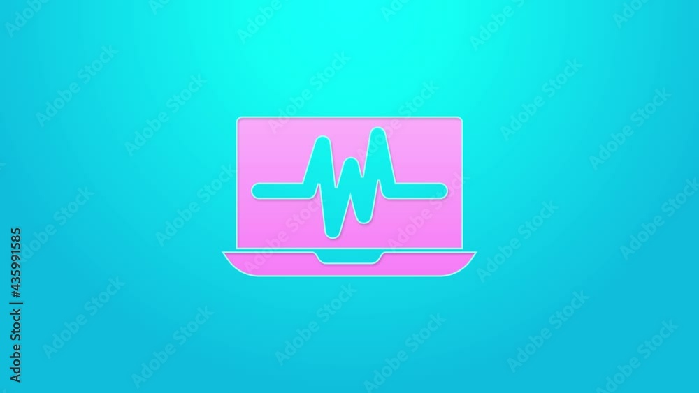 Pink line Laptop with cardiogram icon isolated on blue background. Monitoring icon. ECG monitor with heart beat hand drawn. 4K Video motion graphic animation Pink line Laptop with cardiogram icon isolated on blue background. Monitoring icon. ECG monitor with heart beat hand drawn. 4K Video motion graphic animation