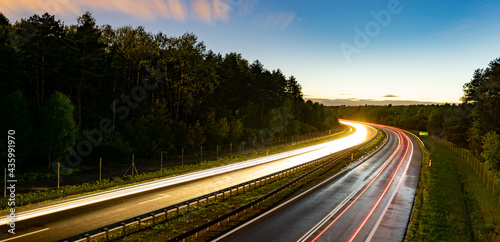 lights of moving cars at night. long exposure