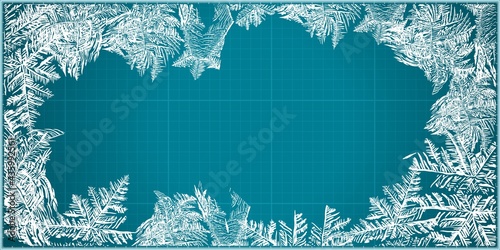 Blue frosted window. Eps8. CMYK. Organized by layers. Gradients used. vector frosty background. christmas background for the design of flyers, postcards, posters