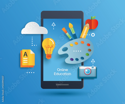 Online education learning on computer. Learning at home with social distancing concept.