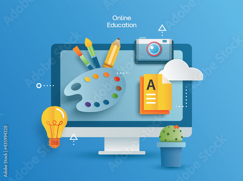 Online education learning on computer. Learning at home with social distancing concept.