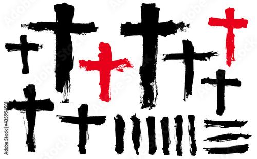 Cross drawing. Hand drawn cross. Religious symbol. Set of grunge style strokes.