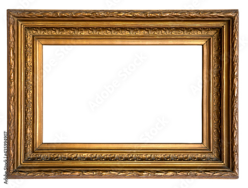 Canvas Print antique rectangle decorative gold plated wooden picture frame isolated on white