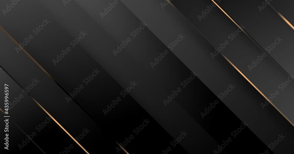 4k Abstract luxury black grey gradient backgrounds with diagonal golden metallic stripes. Geometric graphic motion animation. Seamless looped dark backdrop. Simple elegant universal minimal 3d sale BG