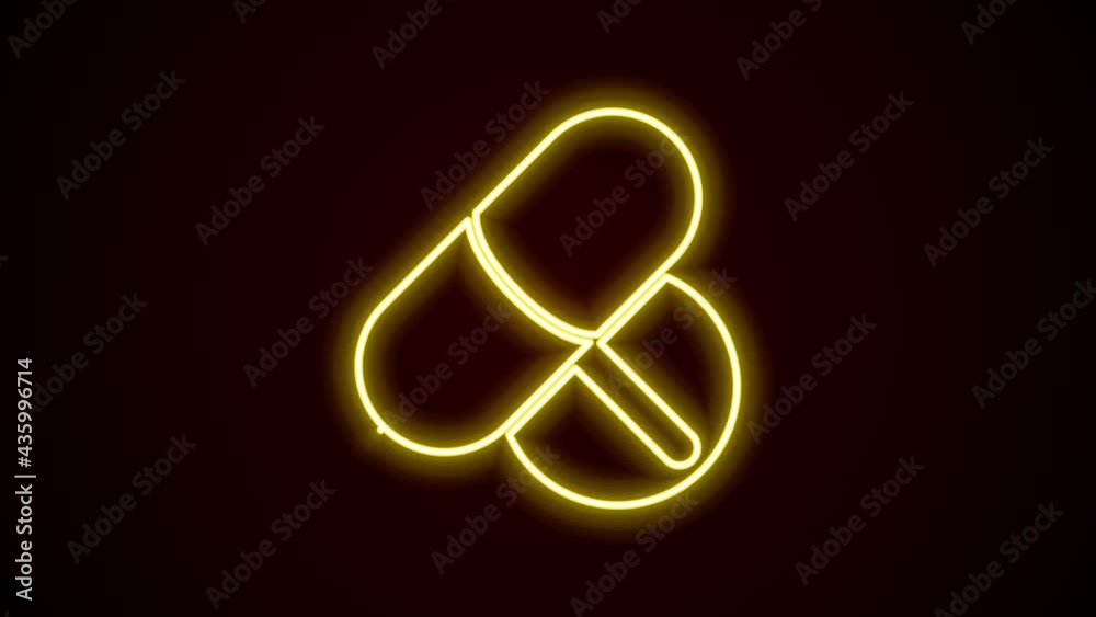 Glowing neon line Medicine pill or tablet icon isolated on black background. Capsule pill and drug sign. Pharmacy design. 4K Video motion graphic animation Glowing neon line Medicine pill or tablet icon isolated on black background. Capsule pill and drug sign. Pharmacy design. 4K Video motion graphic animation