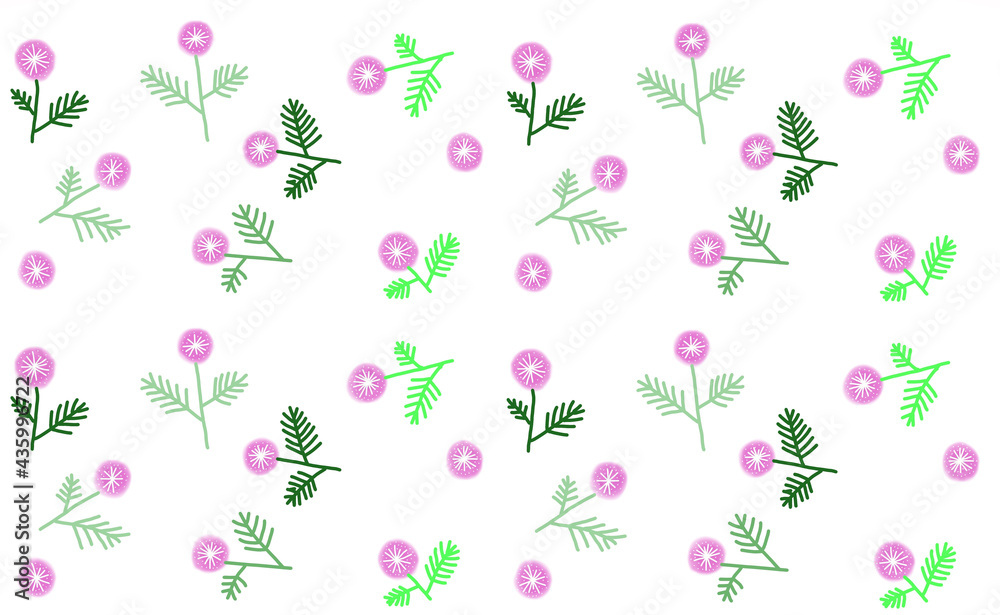 Fototapeta premium Seamless Pattern with Pink Mimosa Flowers. Beautiful yet Simple Design.