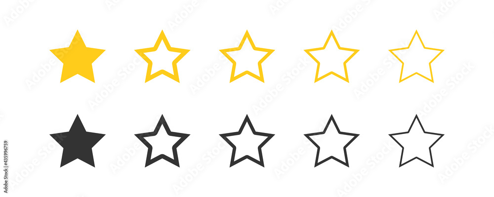Fototapeta premium Star vector icons set black and yellow. Isolated button