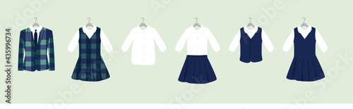 School or College Uniforms on Hangers. Kids Clothes Vector Set