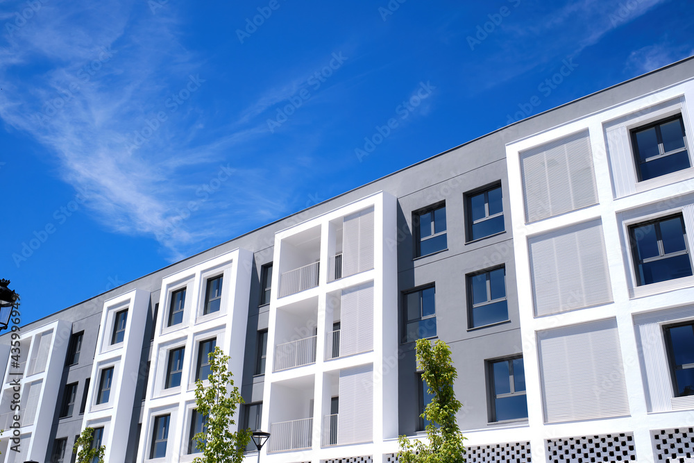 Modern European complex of apartment buildings. And the outdoor facilities. Mixed technique.