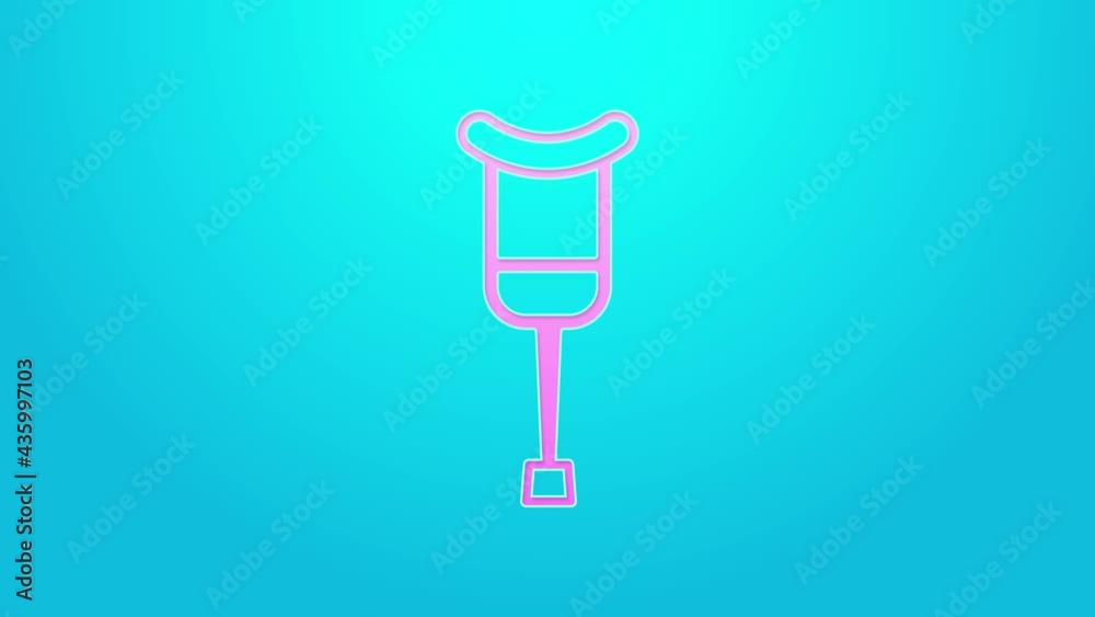 Pink line Crutch or crutches icon isolated on blue background. Equipment for rehabilitation of people with diseases of musculoskeletal system. 4K Video motion graphic animation Pink line Crutch or crutches icon isolated on blue background. Equipment for rehabilitation of people with diseases of musculoskeletal system. 4K Video motion graphic animation