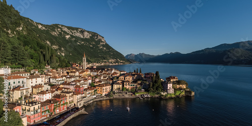 Lecco Branch of lake Como seen from Varenna aerial view. © SirDiegoSama