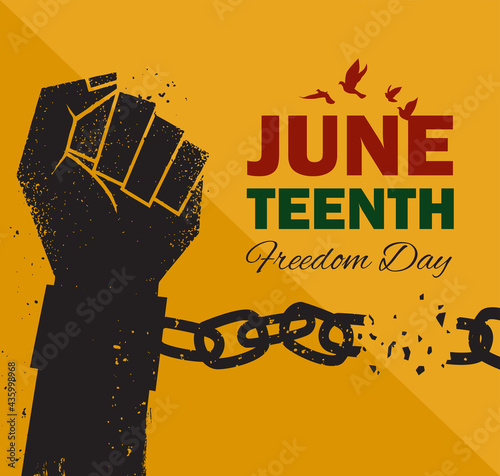 Juneteenth Emancipation Day, Fist raise up breaking chain. photo
