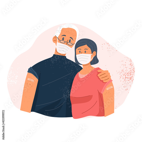 Elderly couple showing their arms after receiving covid-19 vaccination