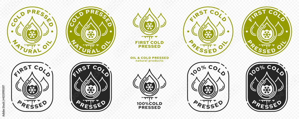 Stamp, sticker - Cold pressed natural oil. Information sign. Vector grouped elements.