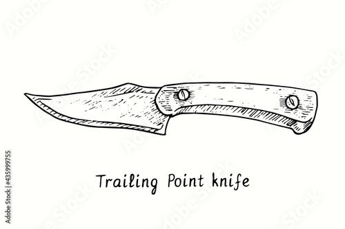 Trailing point knife type. Ink black and white drawing outline illustration