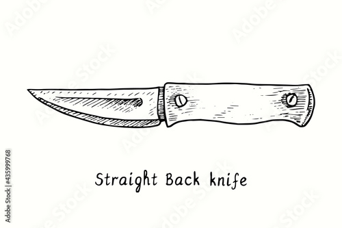 Straight back knife type. Ink black and white drawing outline illustration