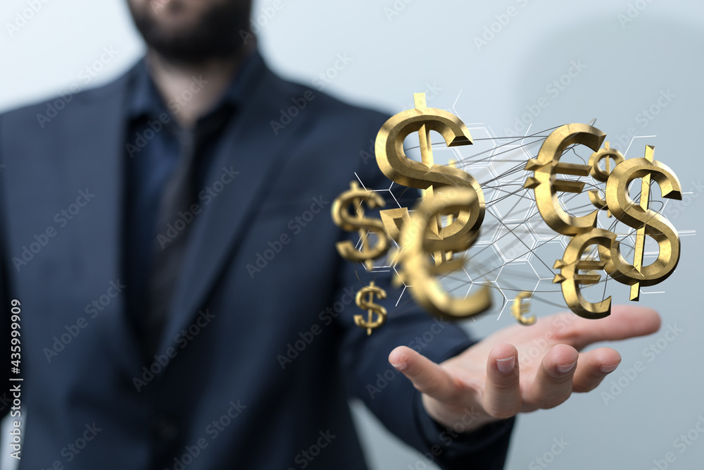 Packs of dollars and euro money symbol 3d. Packs of dollars and euro money symbol 3d.