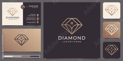 Diamonds and house logo. creative abstract design concepts for real estate agents, hotels, residences. symbol for building. logo design and business card templates. Premium Vector