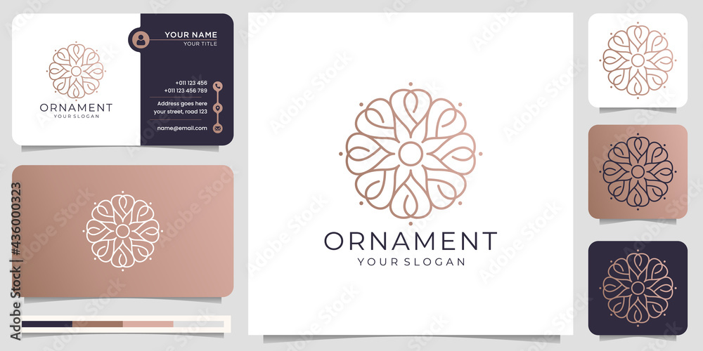 Ornament love heart concept with line art style. infinity love heart symbol circle rounded ornament monogram logo with business card template .Premium Vector Ornament love heart concept with line art style. infinity love heart symbol circle rounded ornament monogram logo with business card template .Premium Vector